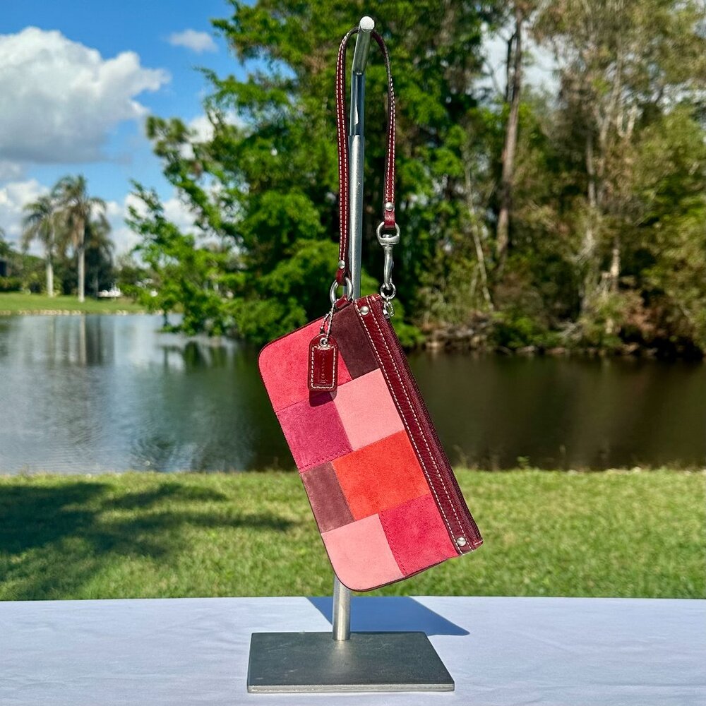 COACH Hampton Mosaic Suede Berry Patchwork Wristlet Leather Silver NWOT 140200 - Picture 3 of 12